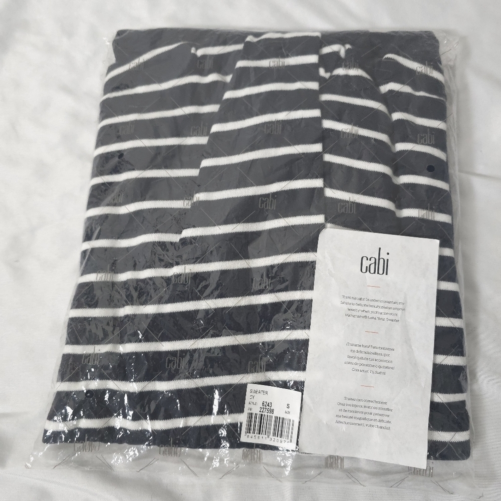 CAbi Boathouse Fuster Cardigan Sweater Navy White Open Front 6243 - Picture 11 of 12